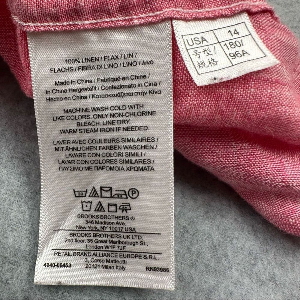 Brooks Brothers 346 Red Long Sleeve Button Up Shirt 100% Linen Womens Size 14 - Picture 13 of 13